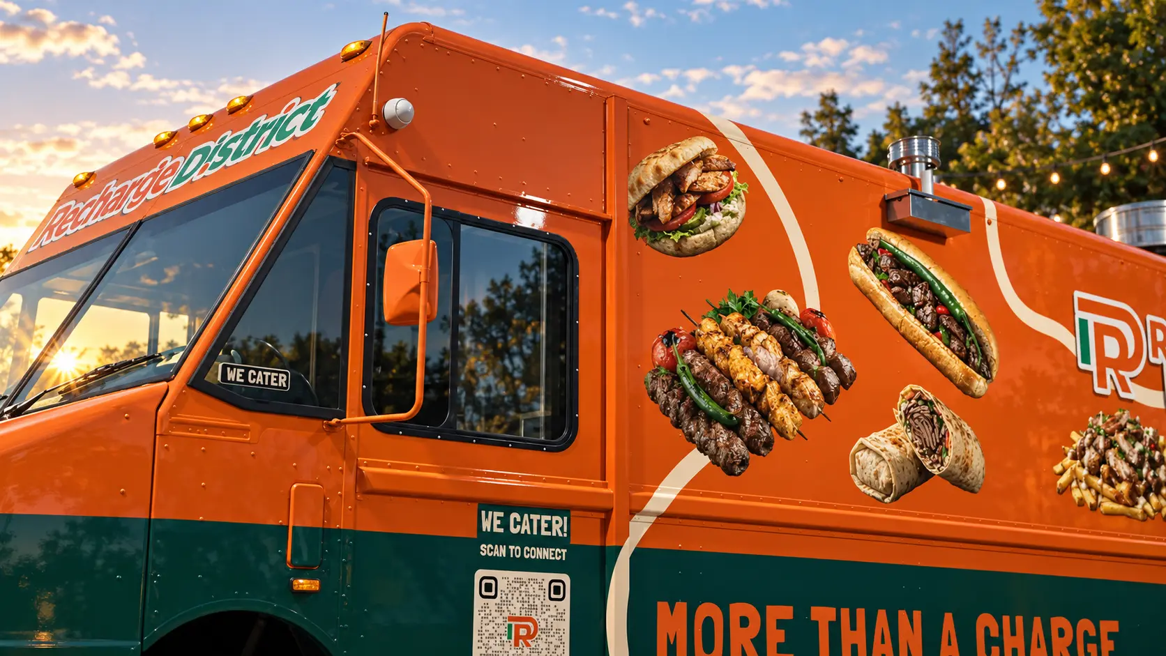 Close-up of the Recharge District food truck wrap